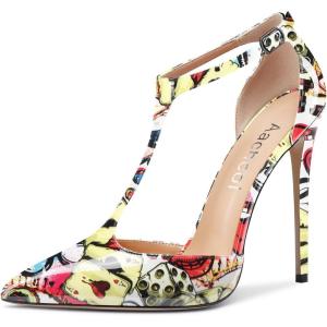 Aachcol Femmes T-strap Sandales Haut High Aiguille Talon Heel Pointu Bout Mary Jane Lanières Cheville Escarpins Clear Dress Chaussures 12 CM(Multicolore G1 Vernis)