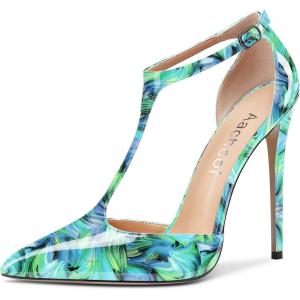 Aachcol Femmes T-strap Sandales Haut High Aiguille Talon Heel Pointu Bout Mary Jane Lanières Cheville Escarpins Clear Dress Chaussures 12 CM(Multicolore B3 Vernis)