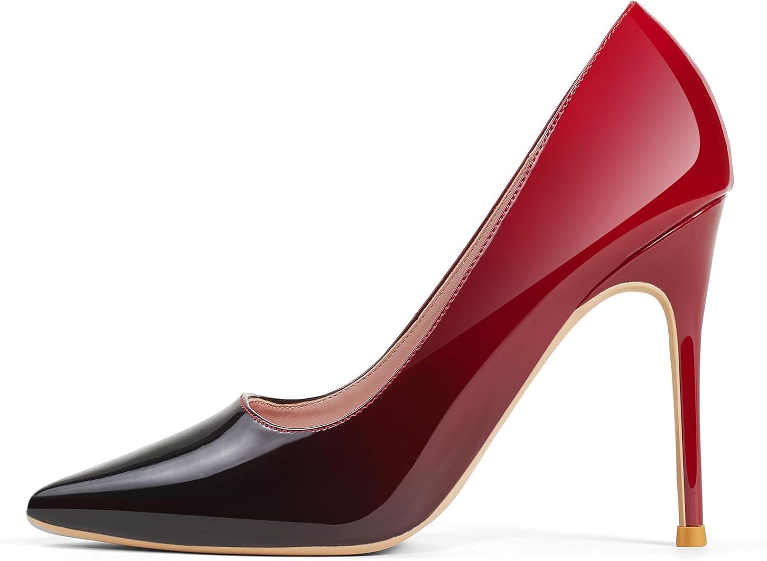 image:imageGENSHUO Talon Haut 10 cm 394 Pouces Chaussures Talons Hauts pour Femmes Bout Pointu Robe de soire Pompes de BalDgrad Noir et Rouge
