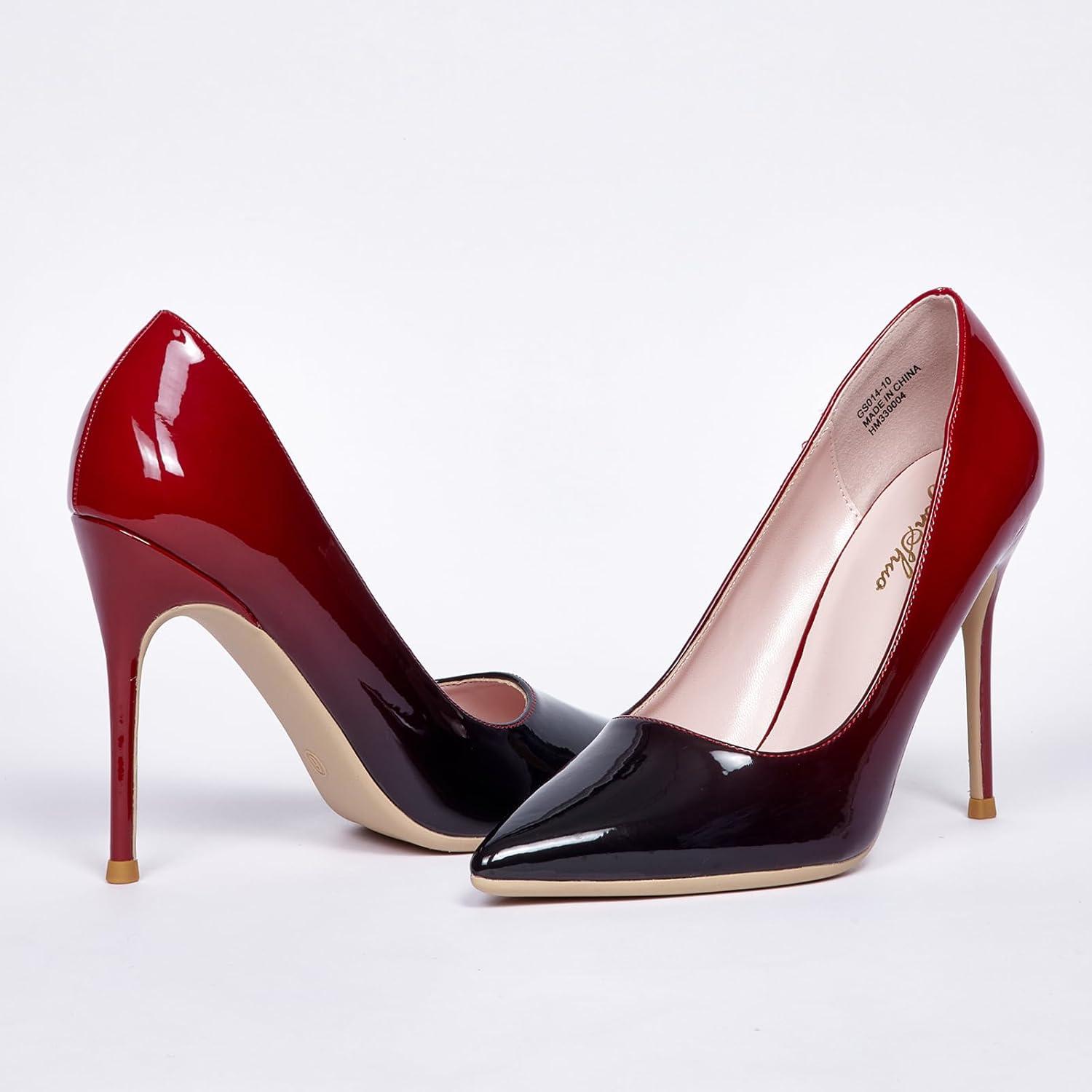 image:imageGENSHUO Talon Haut 10 cm 394 Pouces Chaussures Talons Hauts pour Femmes Bout Pointu Robe de soire Pompes de BalDgrad Noir et Rouge