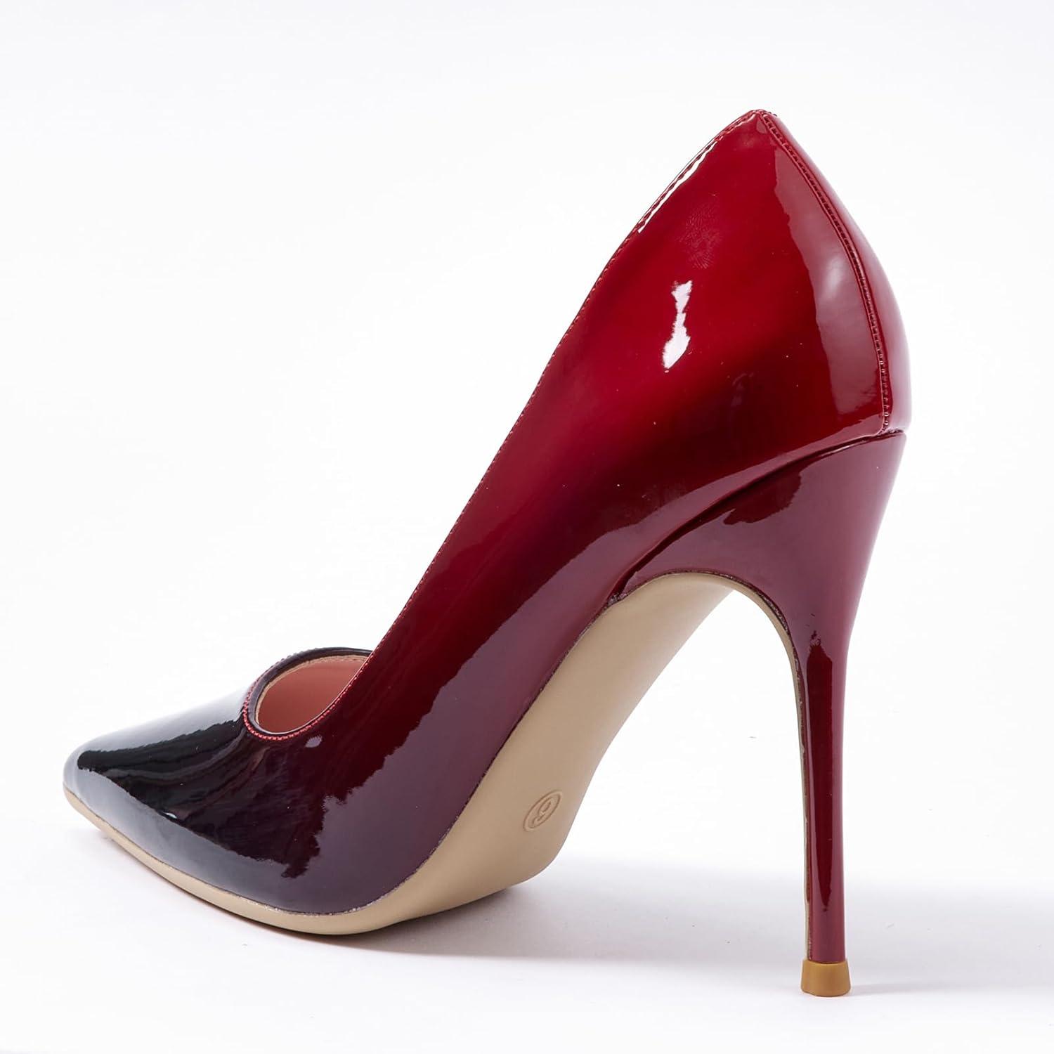 image:imageGENSHUO Talon Haut 10 cm 394 Pouces Chaussures Talons Hauts pour Femmes Bout Pointu Robe de soire Pompes de BalDgrad Noir et Rouge