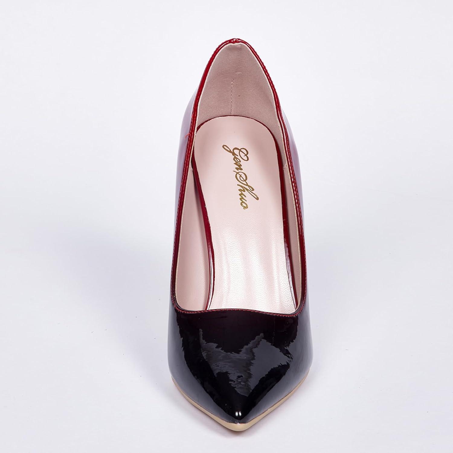 image:imageGENSHUO Talon Haut 10 cm 394 Pouces Chaussures Talons Hauts pour Femmes Bout Pointu Robe de soire Pompes de BalDgrad Noir et Rouge