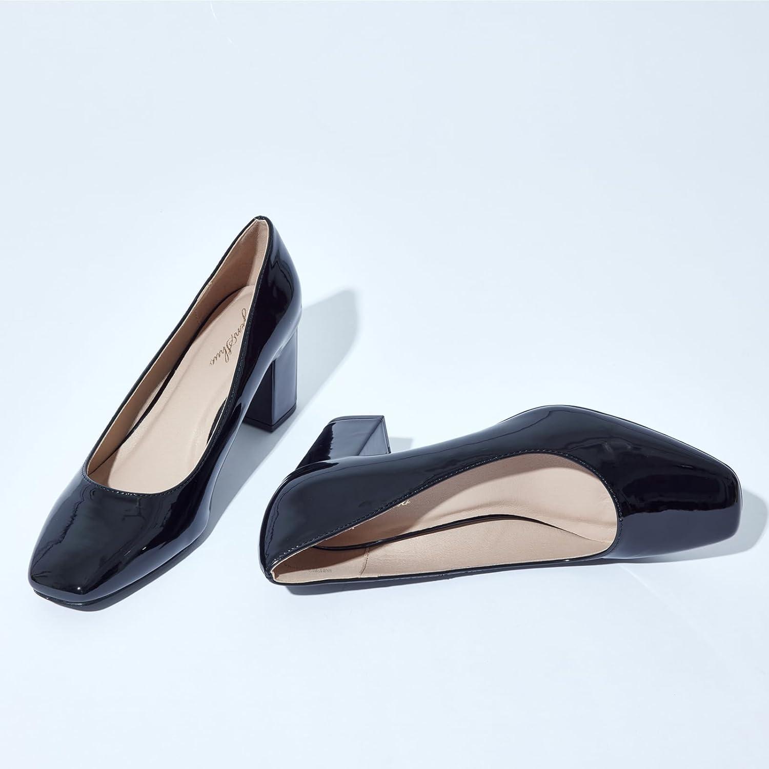 image:imageGENSHUO Talon Haut 10 cm 394 Pouces Chaussures Talons Hauts pour Femmes Bout Pointu Robe de soire Pompes de BalLaque Noire