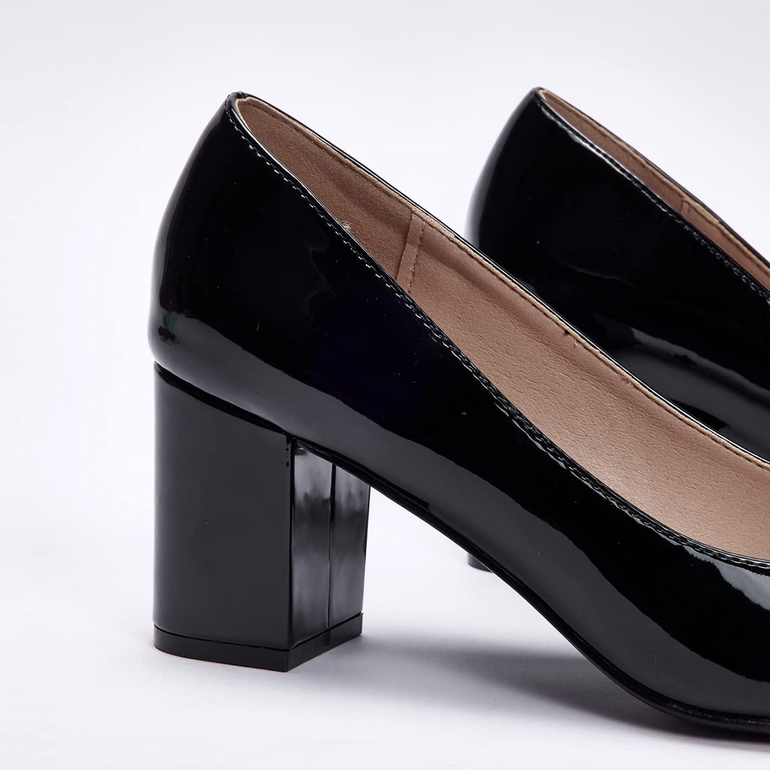 image:imageGENSHUO Talon Haut 10 cm 394 Pouces Chaussures Talons Hauts pour Femmes Bout Pointu Robe de soire Pompes de BalLaque Noire