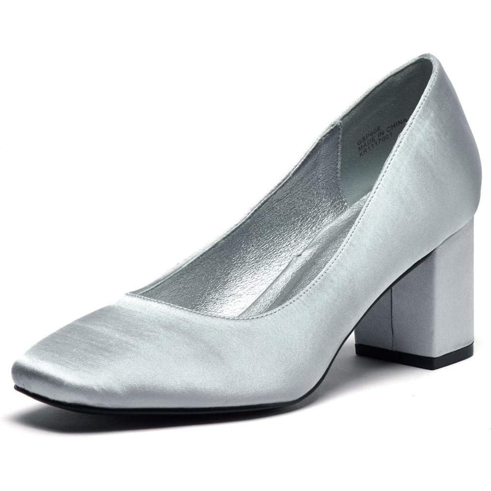 image:imageGENSHUO Talon Haut 10 cm  394 Pouces Chaussures  Talons Hauts pour Femmes Bout Pointu Robe de soire Pompes de BalArgent Satin