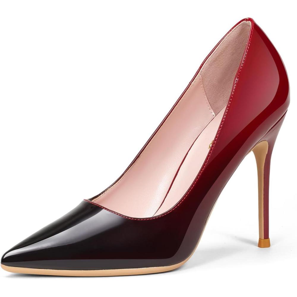 image:imageGENSHUO Talon Haut 10 cm  394 Pouces Chaussures  Talons Hauts pour Femmes Bout Pointu Robe de soire Pompes de BalDgrad Noir et Rouge