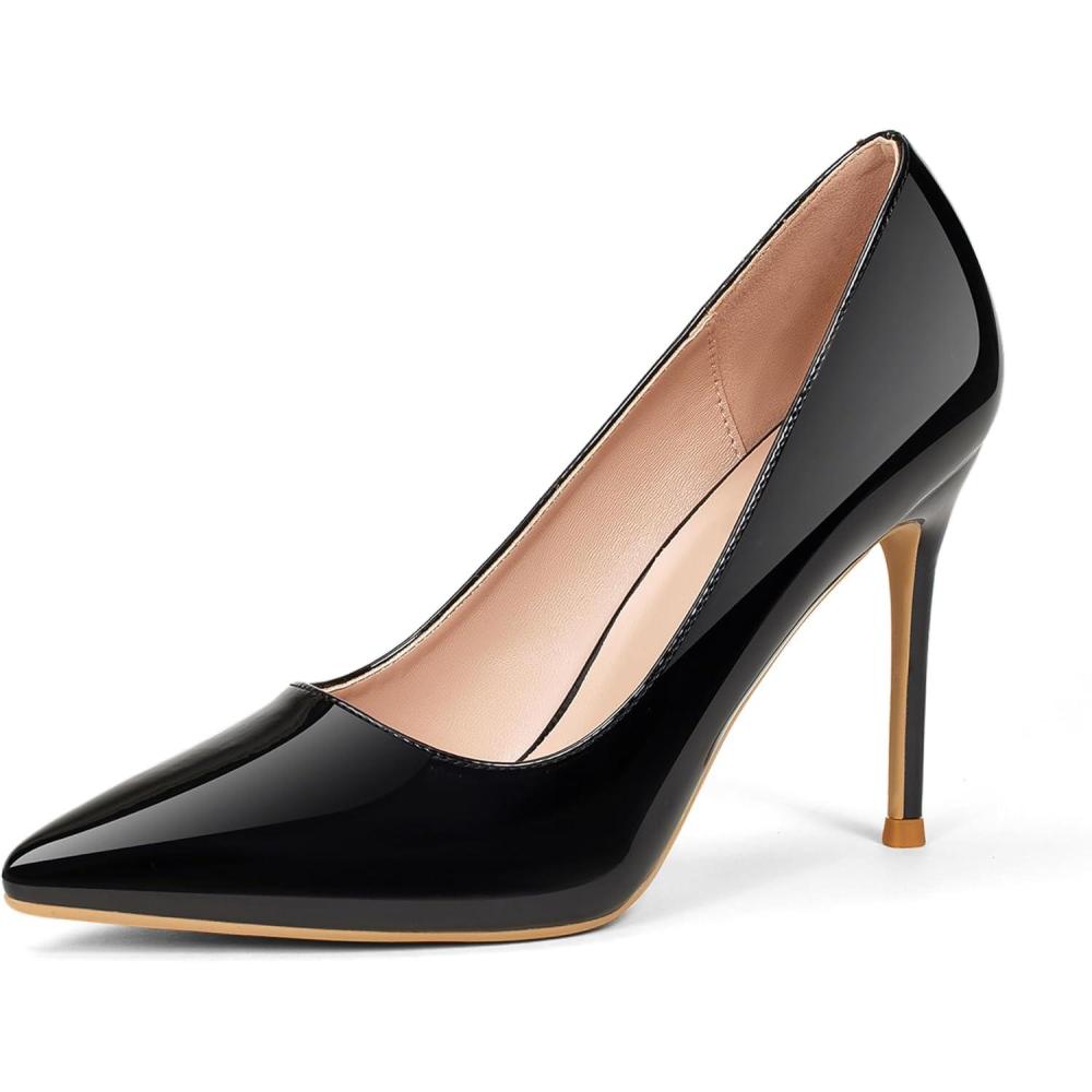 image:imageGENSHUO Talon Haut 10 cm 394 Pouces Chaussures Talons Hauts pour Femmes Bout Pointu Robe de soire Pompes de BalNoir