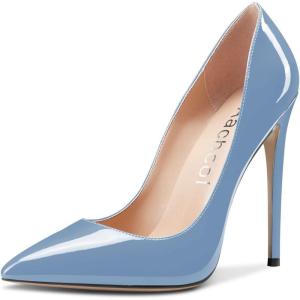 Aachcol Femmes Aiguille Haut High Talon Heel Fermé Pointu Bout Escarpins Slip-on Mariage Party Sexy Cute Chaussures(Bleu Clair Vernis)