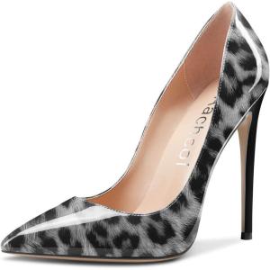 Aachcol Femmes Aiguille Haut High Talon Heel Fermé Pointu Bout Escarpins Slip-on Mariage Party Sexy Cute Chaussures(Gris Léopard)