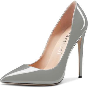Aachcol Femmes Aiguille Haut High Talon Heel Fermé Pointu Bout Escarpins Slip-on Mariage Party Sexy Cute Chaussures(Gris Vernis)