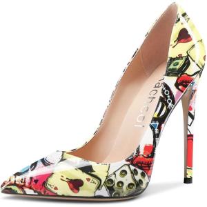 Aachcol Femmes Aiguille Haut High Talon Heel Fermé Pointu Bout Escarpins Slip-on Mariage Party Sexy Cute Chaussures(Multicolore Vernis B)