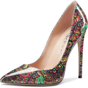 Aachcol Femmes Aiguille Haut High Talon Heel Fermé Pointu Bout Escarpins Slip-on Mariage Party Sexy Cute Chaussures(Multicolore Vernis C)