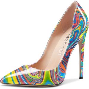 Aachcol Femmes Aiguille Haut High Talon Heel Fermé Pointu Bout Escarpins Slip-on Mariage Party Sexy Cute Chaussures(Rainbow Multicolore Vernis)