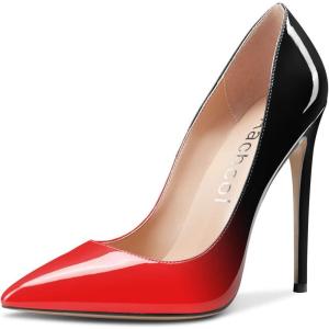 Aachcol Femmes Aiguille Haut High Talon Heel Fermé Pointu Bout Escarpins Slip-on Mariage Party Sexy Cute Chaussures(Rouge Noir Vernis)