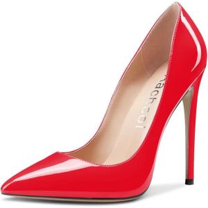 Aachcol Femmes Aiguille Haut High Talon Heel Fermé Pointu Bout Escarpins Slip-on Mariage Party Sexy Cute Chaussures(Rouge Vernis)