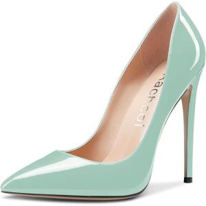 Aachcol Femmes Aiguille Haut High Talon Heel Fermé Pointu Bout Escarpins Slip-on Mariage Party Sexy Cute Chaussures(Turquoise Vernis)