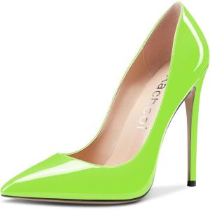 Aachcol Femmes Aiguille Haut High Talon Heel Fermé Pointu Bout Escarpins Slip-on Mariage Party Sexy Cute Chaussures(Vert Citron Vernis)