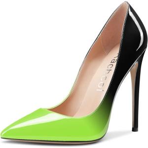 Aachcol Femmes Aiguille Haut High Talon Heel Fermé Pointu Bout Escarpins Slip-on Mariage Party Sexy Cute Chaussures(Vert Noir Vernis)