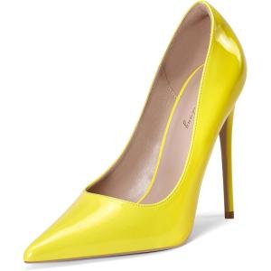 Zhabtuc Femme Escarpins la Mode, à Bouts Pointus et à Strass 12cm Élégant Talons Hauts à Paillettes Cérémonie de Mariage en Soirée Fête Bal Talon Aiguille(Jaune Fluo)