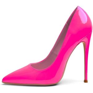 Zhabtuc Femme Escarpins la Mode, à Bouts Pointus et à Strass 12cm Élégant Talons Hauts à Paillettes Cérémonie de Mariage en Soirée Fête Bal Talon Aiguille(Rose Fluo)