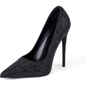 Zhabtuc Femme Escarpins la Mode, à Bouts Pointus et à Strass 12cm Élégant Talons Hauts à Paillettes Cérémonie de Mariage en Soirée Fête Bal Talon Aiguille(Strass Noirs)
