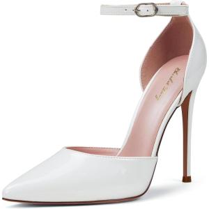 Zhabtuc Talons Hauts, Escarpins D&rsquo;Orsay pour Femmes Bride à la Cheville Bout Pointu Chaussures de Mariage de Fête, Hauteur de Talon 12 cm, 36-42 EU(Blanc)