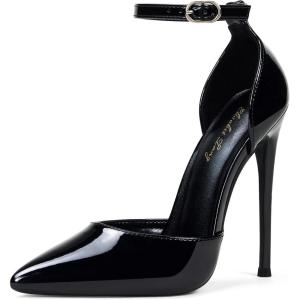 Zhabtuc Talons Hauts, Escarpins D&rsquo;Orsay pour Femmes Bride à la Cheville Bout Pointu Chaussures de Mariage de Fête, Hauteur de Talon 12 cm, 36-42 EU(Noir)