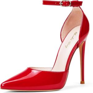 Zhabtuc Talons Hauts, Escarpins D&rsquo;Orsay pour Femmes Bride à la Cheville Bout Pointu Chaussures de Mariage de Fête, Hauteur de Talon 12 cm, 36-42 EU(Rouge)