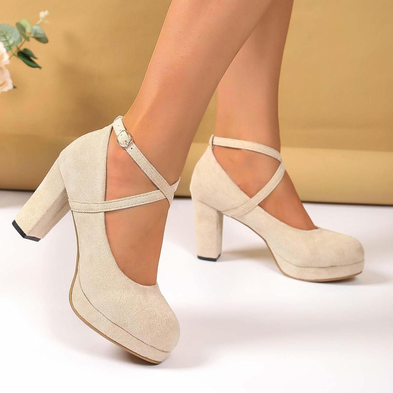 image:imageChaussures Dirndl pour femme Escarpins talons Sandales lanires Escarpins lanires Chaussures de marie Talon bloc Ballerines lgantes pour Dirndl Chaussures de travail blanchesBeige A