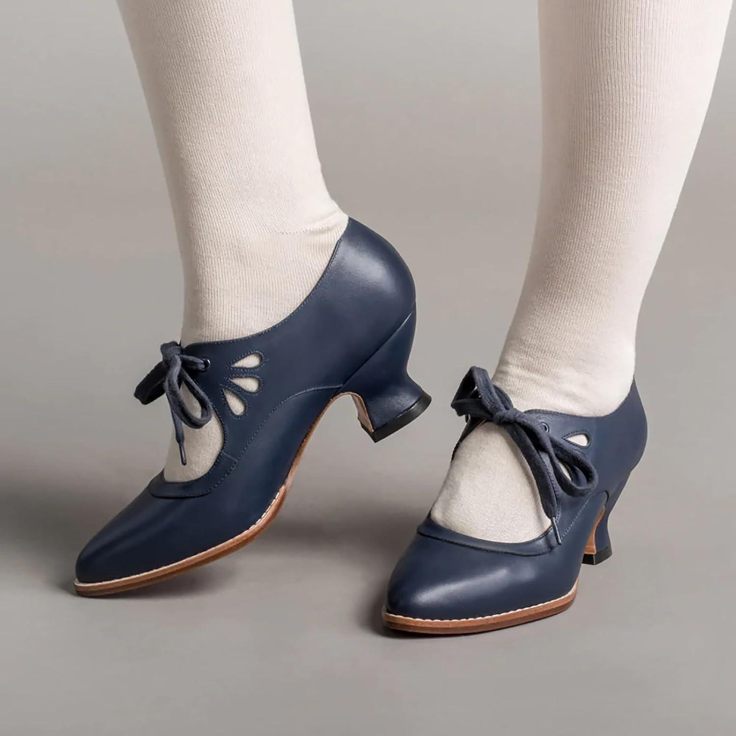 image:imageChaussures Dirndl pour femme Escarpins talons Sandales lanires Escarpins lanires Chaussures de marie Talon bloc Ballerines lgantes pour Dirndl Chaussures de travail blanchesBleu F