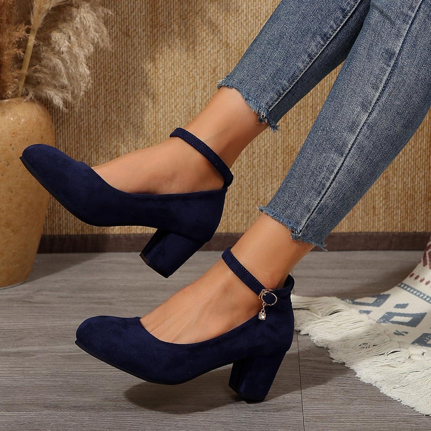 image:imageChaussures Dirndl pour femme Escarpins talons Sandales lanires Escarpins lanires Chaussures de marie Talon bloc Ballerines lgantes pour Dirndl Chaussures de travail blanchesBleu Fonc K