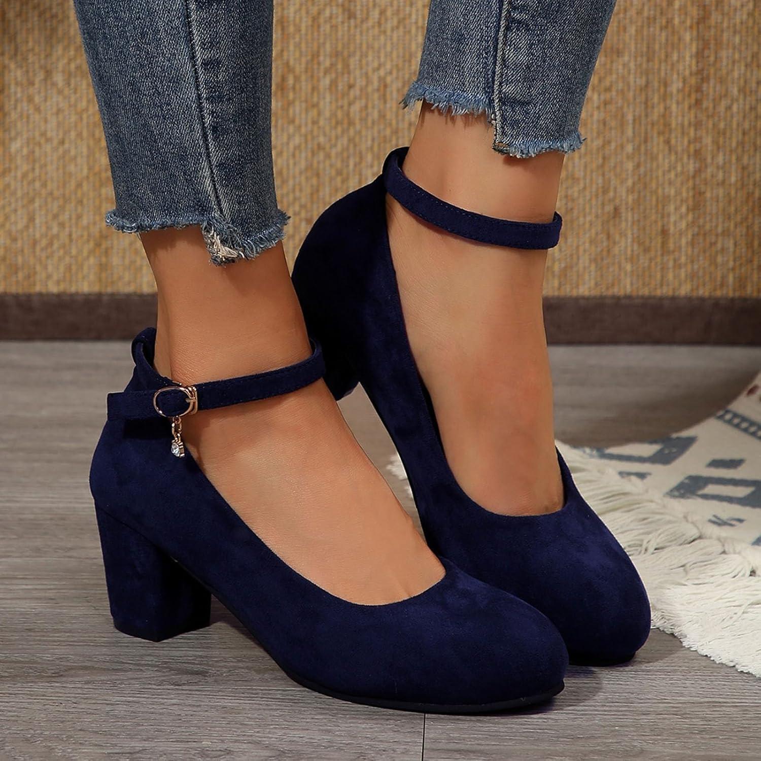 image:imageChaussures Dirndl pour femme Escarpins talons Sandales lanires Escarpins lanires Chaussures de marie Talon bloc Ballerines lgantes pour Dirndl Chaussures de travail blanchesBleu Fonc K
