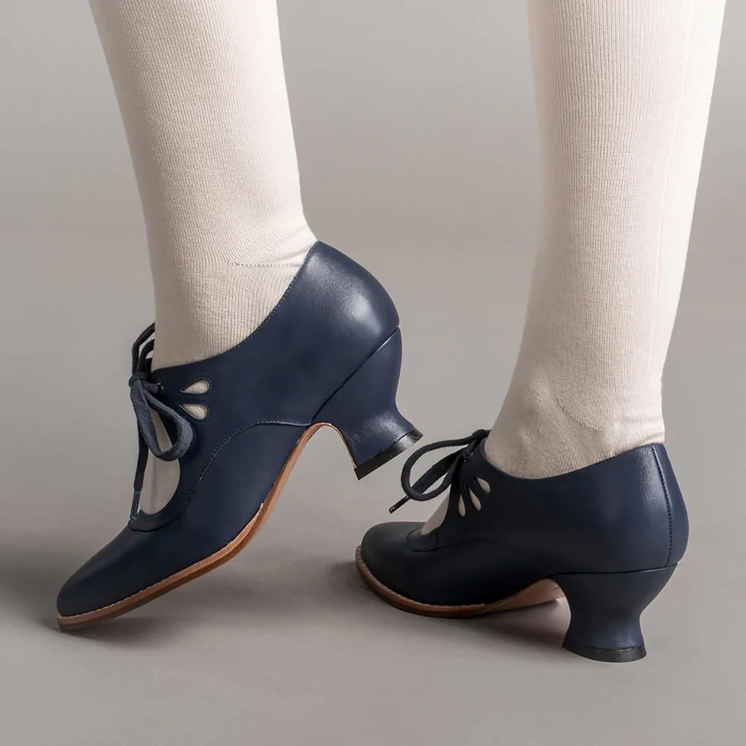 image:imageChaussures Dirndl pour femme Escarpins talons Sandales lanires Escarpins lanires Chaussures de marie Talon bloc Ballerines lgantes pour Dirndl Chaussures de travail blanchesBleu F