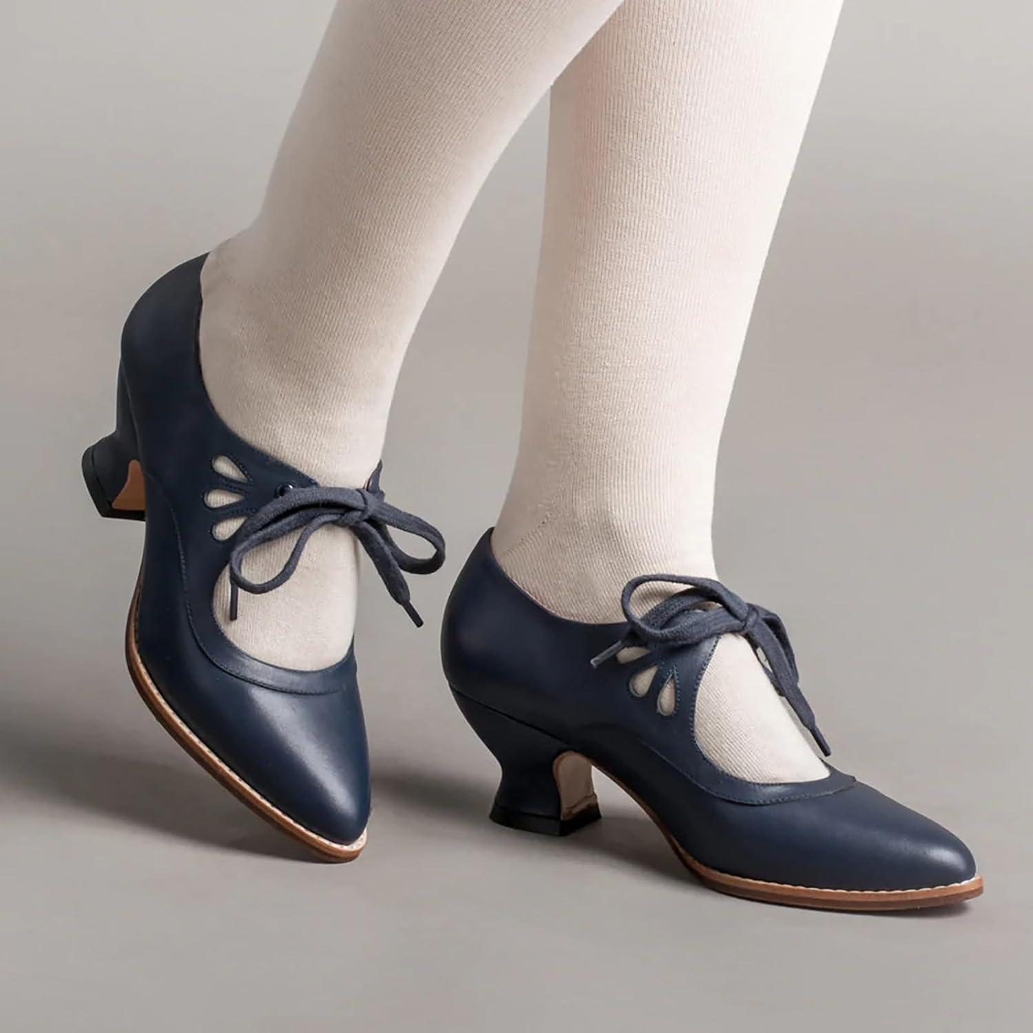 image:imageChaussures Dirndl pour femme Escarpins talons Sandales lanires Escarpins lanires Chaussures de marie Talon bloc Ballerines lgantes pour Dirndl Chaussures de travail blanchesBleu F