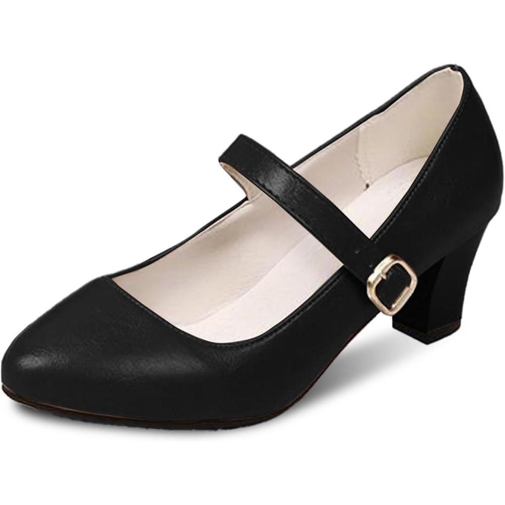 image:imageChaussures Dirndl pour femme  Escarpins  talons  Sandales  lanires  Escarpins  lanires  Chaussures de marie  Talon bloc  Ballerines lgantes pour Dirndl  Chaussures de travail blanchesNoir H