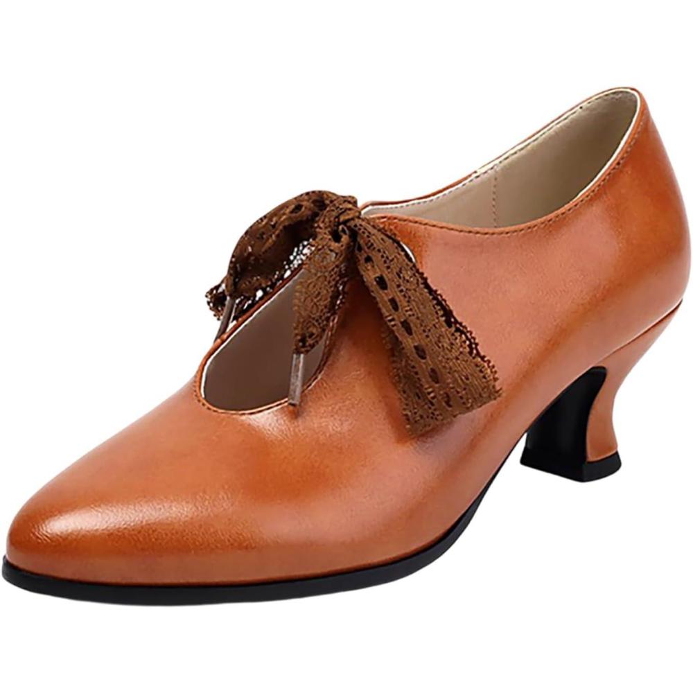 image:imageChaussures Dirndl pour femme Escarpins talons Sandales lanires Escarpins lanires Chaussures de marie Talon bloc Ballerines lgantes pour Dirndl Chaussures de travail blanchesMarron I