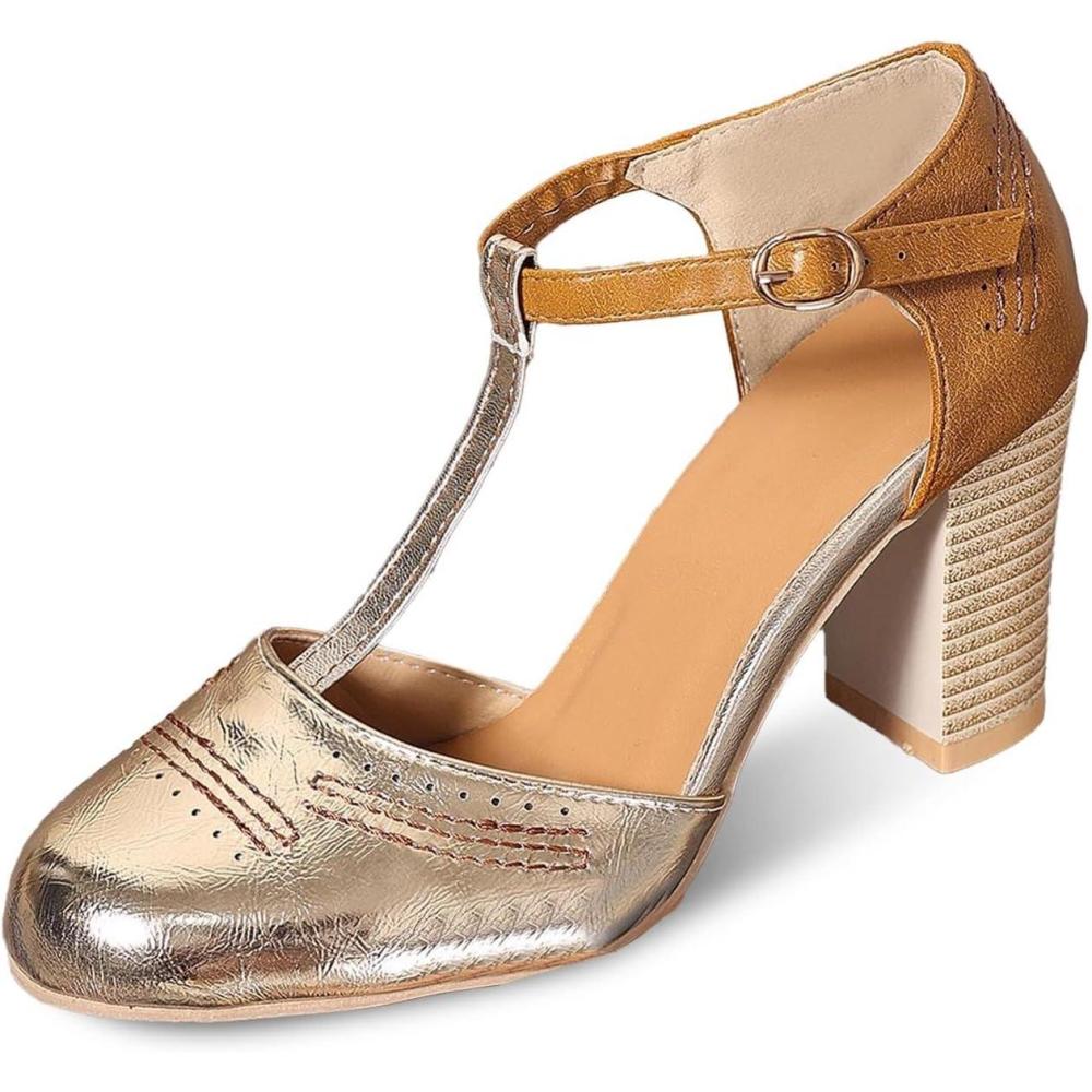 image:imageChaussures Dirndl pour femme  Escarpins  talons  Sandales  lanires  Escarpins  lanires  Chaussures de marie  Talon bloc  Ballerines lgantes pour Dirndl  Chaussures de travail blanchesOr G