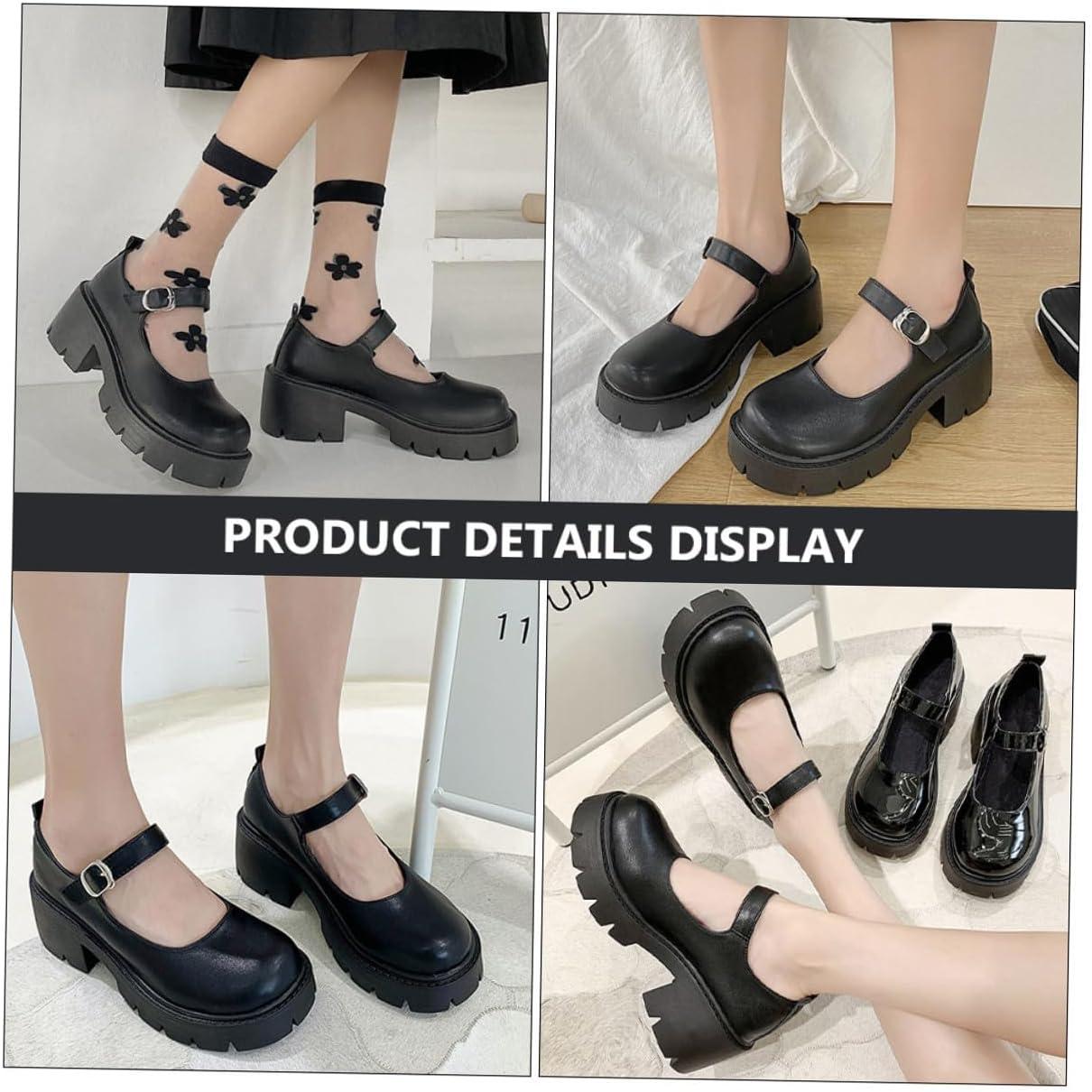 image:imageAbaodam Chaussures Femme Plateforme PU Talon pais Confortable Style Bout Arrondi avec Boucle lgantes et Stables pour Travail et Sorties