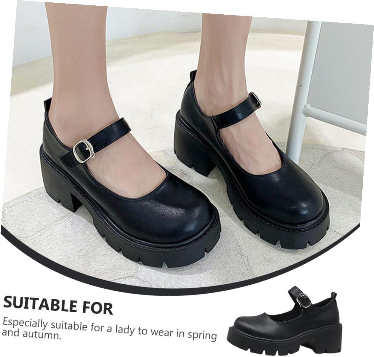 image:imageAbaodam Chaussures Femme Plateforme PU Talon pais Confortable Style Bout Arrondi avec Boucle lgantes et Stables pour Travail et Sorties