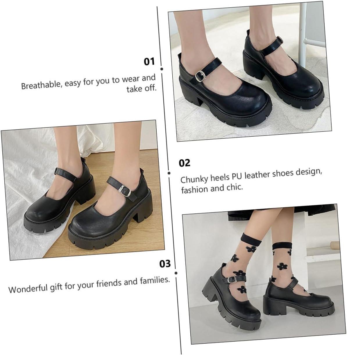 image:imageAbaodam Chaussures Femme Plateforme PU Talon pais Confortable Style Bout Arrondi avec Boucle lgantes et Stables pour Travail et Sorties