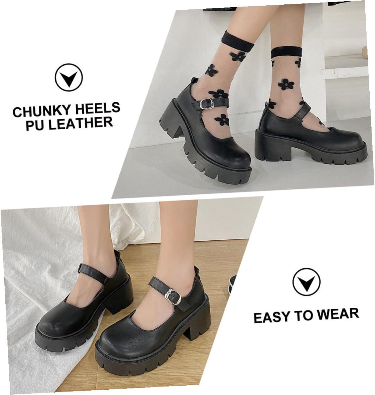 image:imageAbaodam Chaussures Femme Plateforme PU Talon pais Confortable Style Bout Arrondi avec Boucle lgantes et Stables pour Travail et Sorties