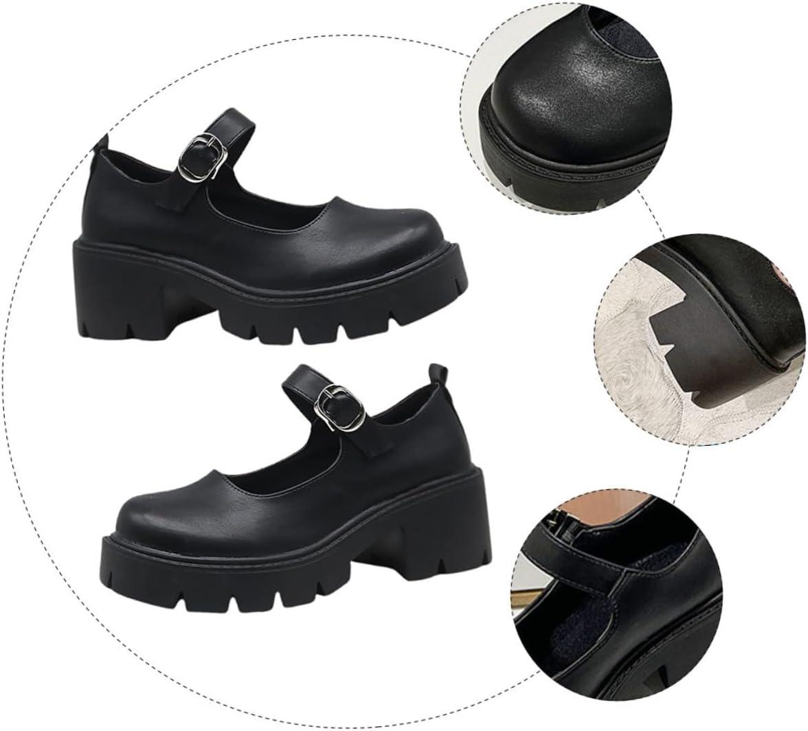 image:imageAbaodam Chaussures Femme Plateforme PU Talon pais Confortable Style Bout Arrondi avec Boucle lgantes et Stables pour Travail et Sorties