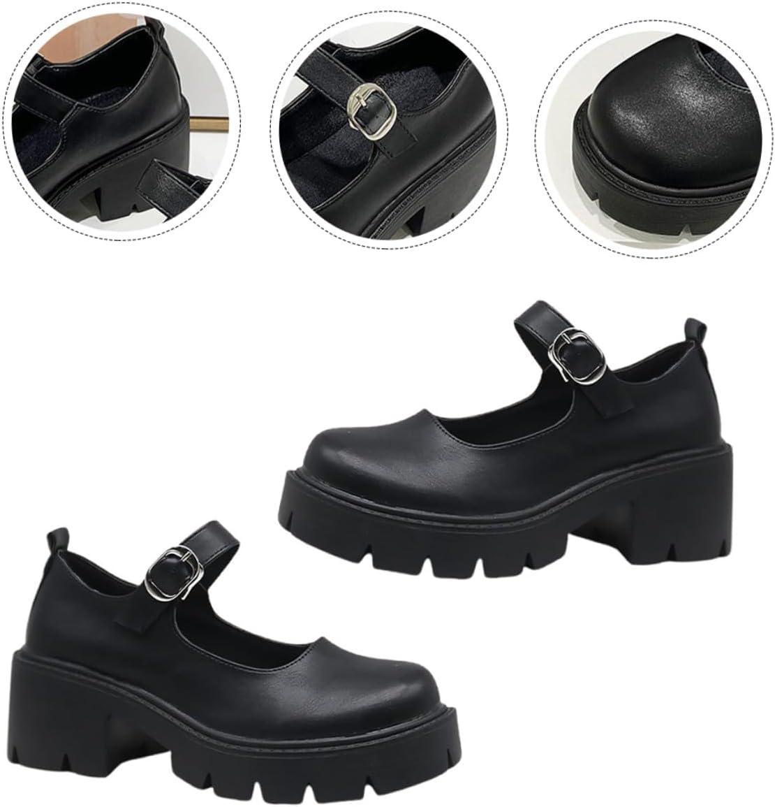 image:imageAbaodam Chaussures Femme Plateforme PU Talon pais Confortable Style Bout Arrondi avec Boucle lgantes et Stables pour Travail et Sorties