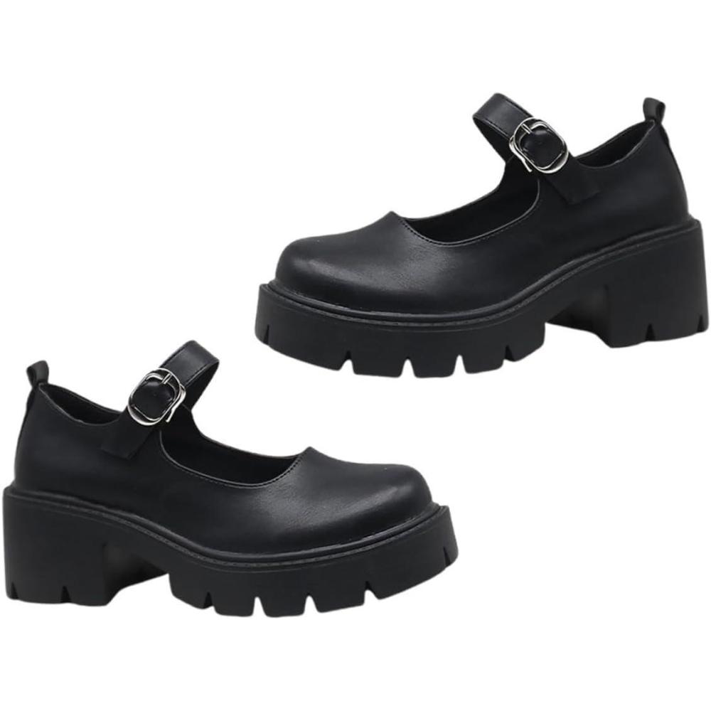image:imageAbaodam Chaussures Femme Plateforme PU Talon pais Confortable Style Bout Arrondi avec Boucle lgantes et Stables pour Travail et Sorties