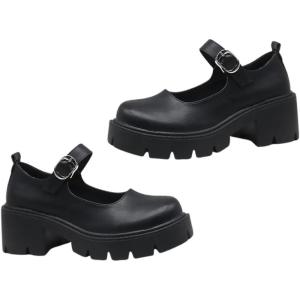 Abaodam Chaussures Femme à Plateforme PU Talon Épais Confortable Style Bout Arrondi avec Boucle Élégantes et Stables pour Travail et Sorties