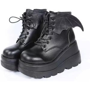 Ulalaza Femmes Mary Jane Robes Pumps Lolita Chaussures mignonnes plate-forme gothique double cheville sangle rond(S3 Bd)