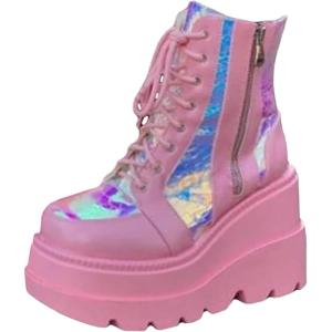 Ulalaza Femmes Mary Jane Robes Pumps Lolita Chaussures mignonnes plate-forme gothique double cheville sangle rond(S5 Pink)