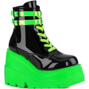 Ulalaza Femmes Mary Jane Robes Pumps Lolita Chaussures mignonnes plate-forme gothique double cheville sangle rond(S6 Green)