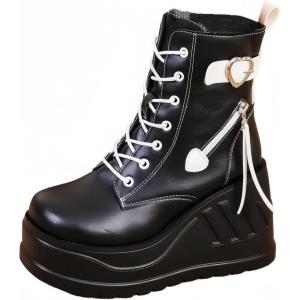 Ulalaza Femmes Mary Jane Robes Pumps Lolita Chaussures mignonnes plate-forme gothique double cheville sangle rond(Short Boot Purple)