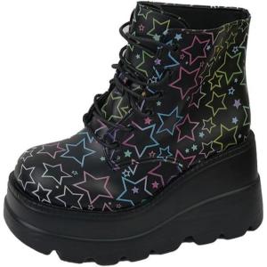 Ulalaza Femmes Mary Jane Robes Pumps Lolita Chaussures mignonnes plate-forme gothique double cheville sangle rond(Skull Star)